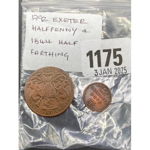 1175 - Exeter half penny token 1792 and 1844 half farthing