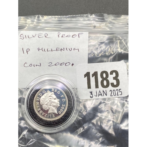 1183 - Silver proof 1p Millennium coin 2000