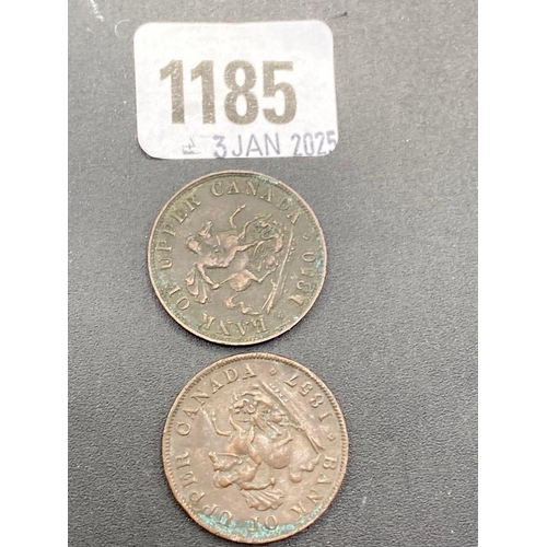 1185 - Canada Bank of Upper Canada half penny tokens 1850 & 1857