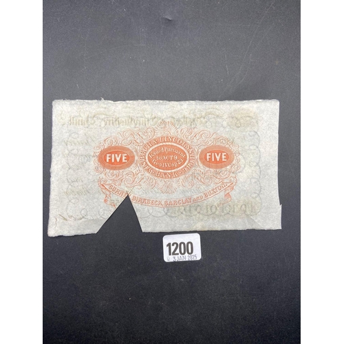 1200 - A Wisbeck & Lincolnshire Bank five pound note 1895