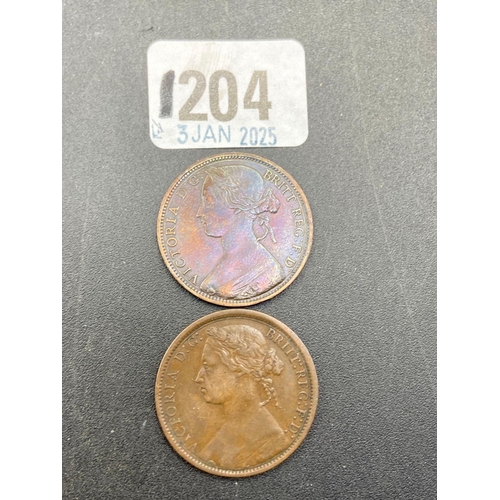 1204 - A Victorian penny 1863, better grade & another 1871