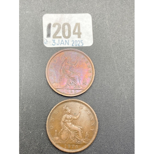 1204 - A Victorian penny 1863, better grade & another 1871