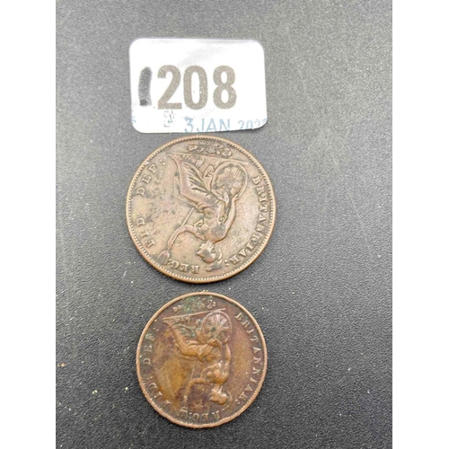 1208 - Victoria penny 1858 & half penny 1854