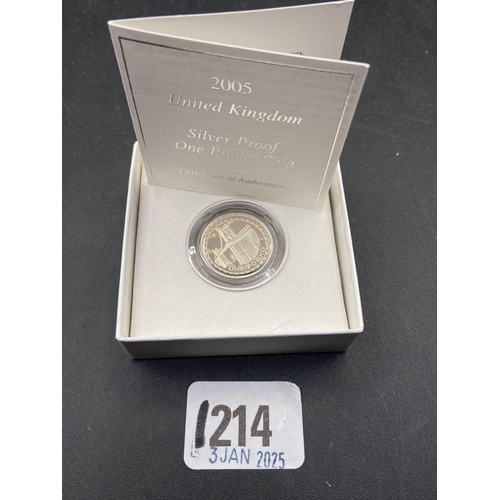 1214 - Proof silver �1 coin 2005