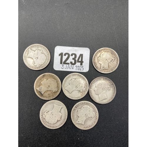 1234 - Victorian Shillings x 7