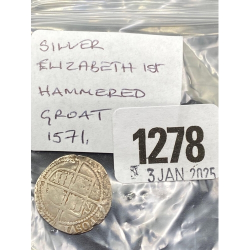 1278 - Elizabeth I hammered groat 1571