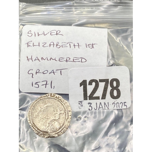 1278 - Elizabeth I hammered groat 1571