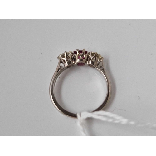 131 - Antique Burma ruby and diamond 3 stone ring set in 18ct white gold, the diamonds weigh a total of 0.... 