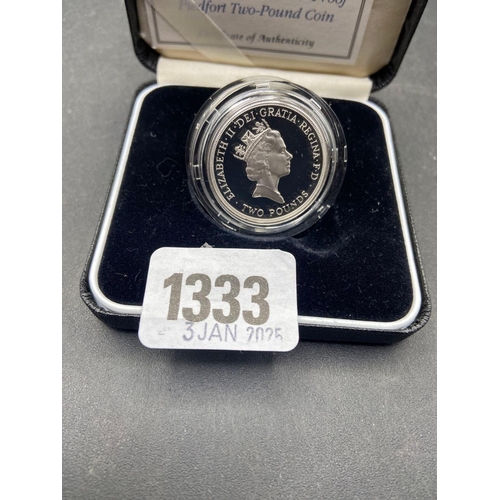 1333 - Silver Proof Piedfort �2 1995 United Nations Scarce