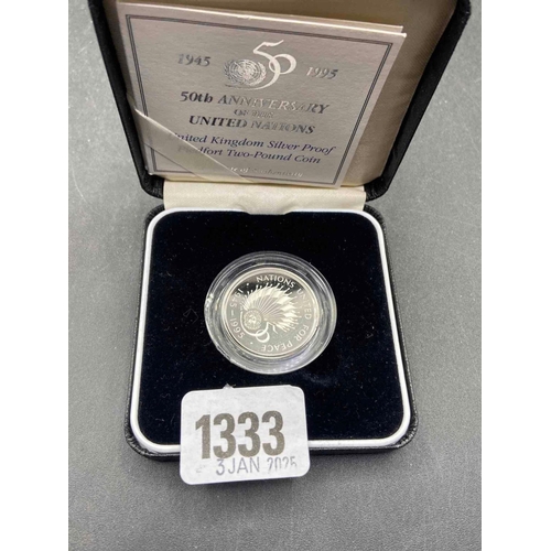 1333 - Silver Proof Piedfort �2 1995 United Nations Scarce