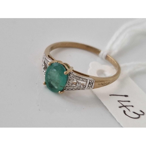 143 - A attractive emerald and diamond ring 10ct gold size S 2 gms