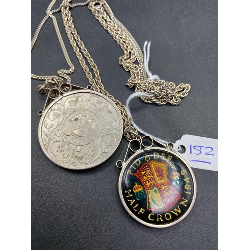 152 - Two Silver Coin Pendant Necklace with Enamel 72 gms