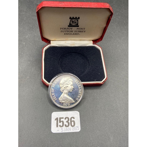 1536 - Boxed .925 silver proof silver Isle of Man crown coin 1979