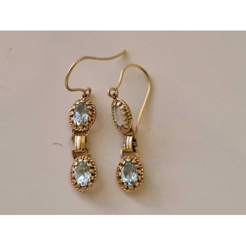 161 - A delightful pair 0f aquamarine double drop 9ct earrings 2.3g