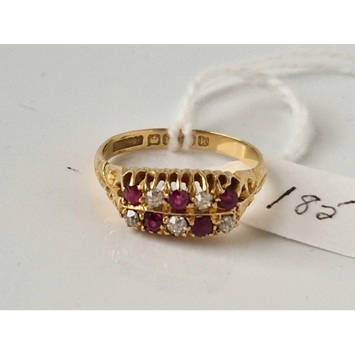 185 - A RUBY AND DIAMOND DOUBLE ROW RING 18CT GOLD