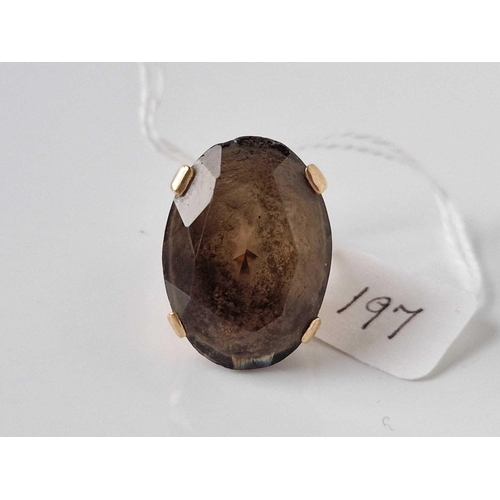 197 - A large smokey quartz ring 9ct size P 10.3 gms