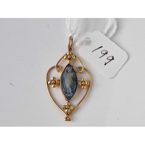 199 - A fancy gold set pendant with stone cameo 2 gms