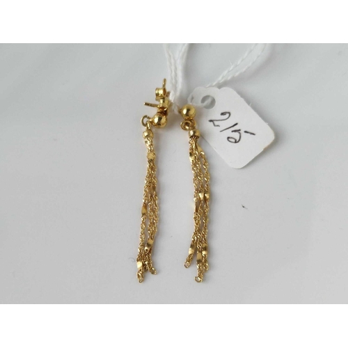 215 - A pair of chain drop earrings 9ct 1.7 gms