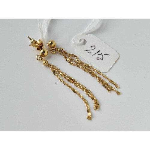 215 - A pair of chain drop earrings 9ct 1.7 gms