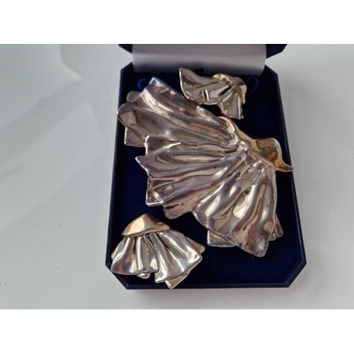 228 - A cased contemporary silver brooch and earrings