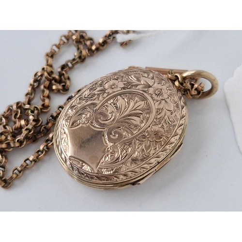 257 - A Victorian 9ct back and front enamel many happy returns locket on Victorian yellow metal chain 16 i... 