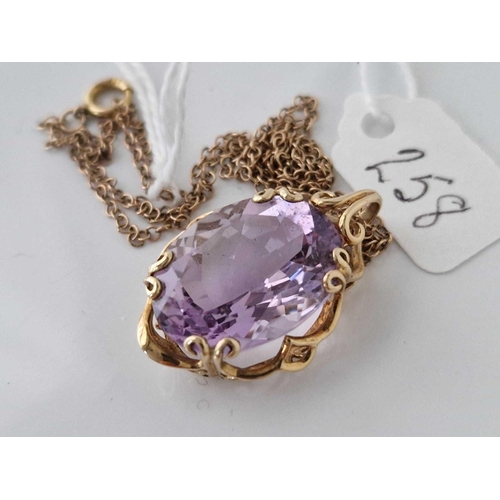 258 - A amethyst pendant necklace 9ct 16 inch