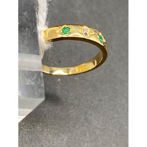 266 - Emerald and diamond 18ct band ring size N  3.3g