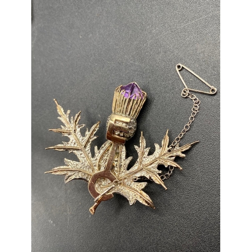 269 - Large finely crafted silver & gold thistle brooch set with amethyst from Compton & Woodhouse 11.6g