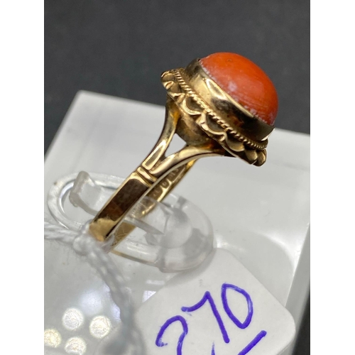 270 - A vintage coral ring 9ct size O  3.6g