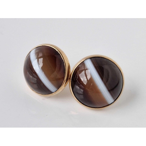 285 - A pair of gold mounted banded agate earrings