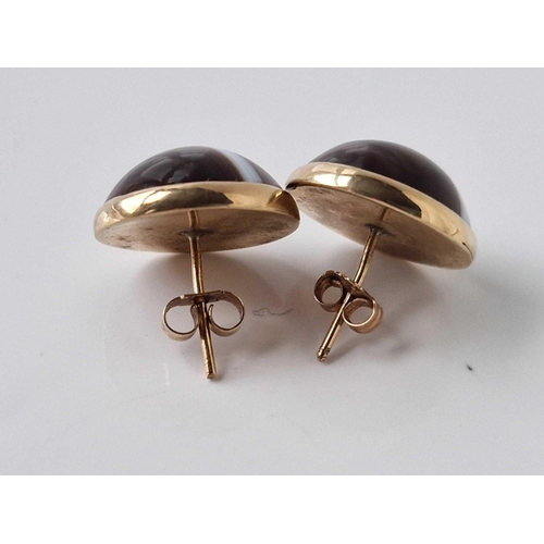 285 - A pair of gold mounted banded agate earrings