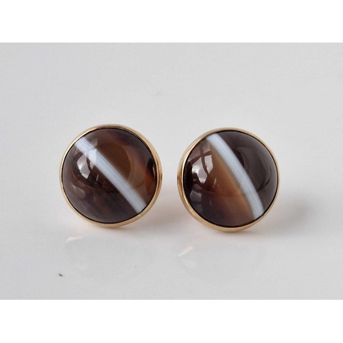 285 - A pair of gold mounted banded agate earrings