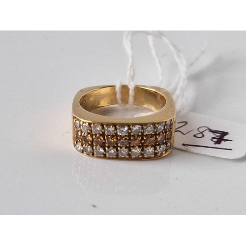 287 - A THREE ROW DIAMOND RING 18CT GOLD SIZE N 14.3 GMS