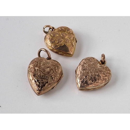 297 - Three antique gold back and front heart lockets