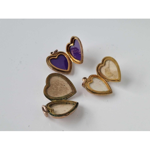 297 - Three antique gold back and front heart lockets