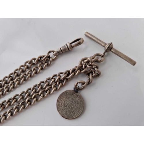 303 - A silver albert chain with Indian coin fob 7 inch 26 gms