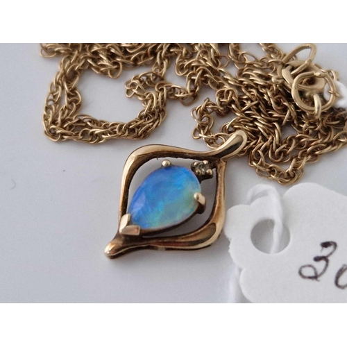 307 - A opal and diamond art nouveau style pendant necklace 9ct 18 inch