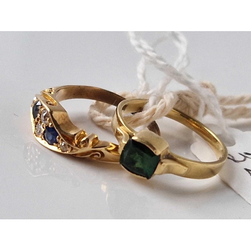 326 - A EMERALD RING SIZE L AND A SAPPHIRE AND DIAMOND RING SIZE M 18CT GOLD 5.6 GMS INC.