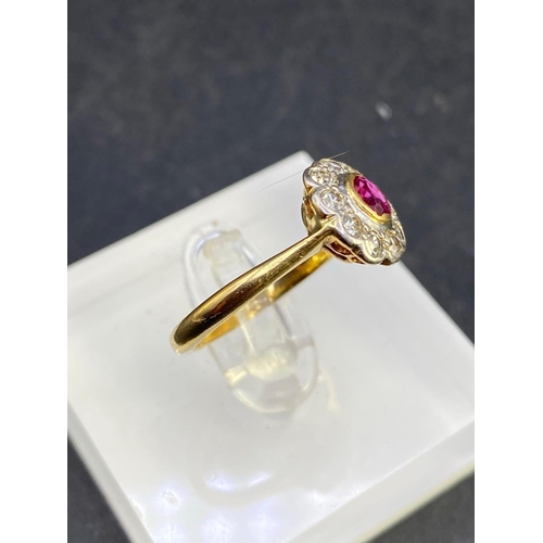 341 - A Fine Edwardian Ruby & Diamond ring set in 18ct & Platinum Size M 3.5g