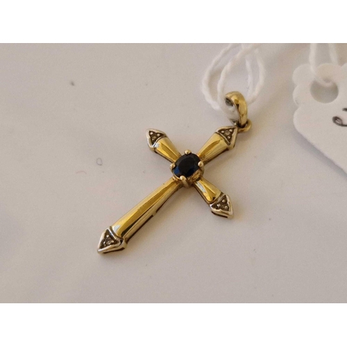 374 - A sapphire and diamond cross pendant 9ct 1.2 gms