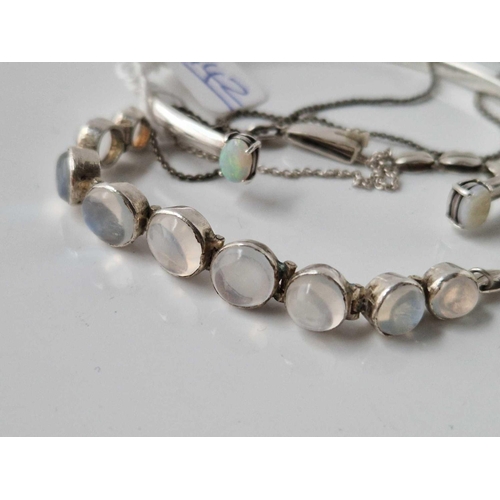 442 - A sterling silver moonstone necklaces and bracelet and silver and opal bangle