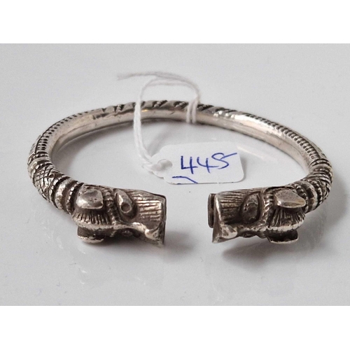 445 - A unusual antique solid silver heavy KADA bracelet with Makara head