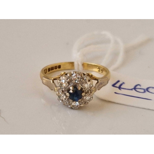 460 - A SAPPHIRE AND DIAMOND CLUSTER RING 18CT GOLD SIZE K 3.1 GMS