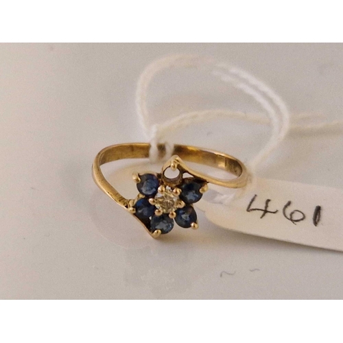 461 - A sapphire and diamond flower head ring 18ct gold size O 1.5 gms