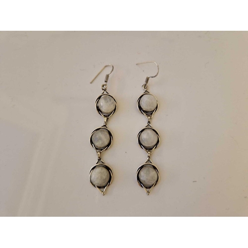 463 - A pair of silver moonstone drop earrings