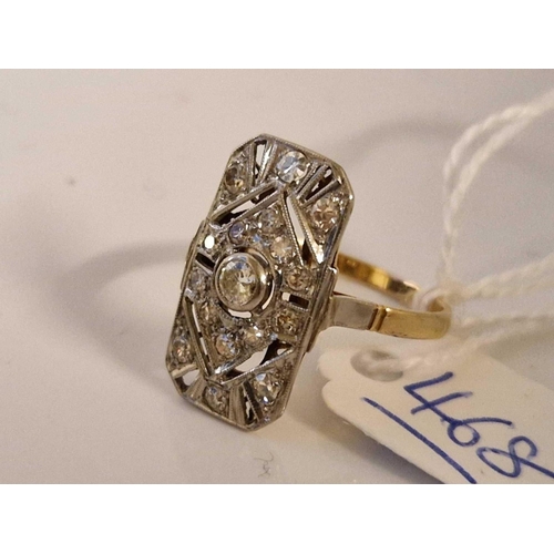 468 - A ART DECO PLAQUE DIAMOND RING 18CT GOLD AND PLATINUM SIZE M 2.6 GMS