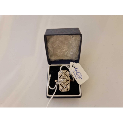 468 - A ART DECO PLAQUE DIAMOND RING 18CT GOLD AND PLATINUM SIZE M 2.6 GMS