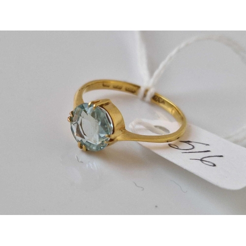 516 - A solitaire aquamarine ring size P 18ct gold 2.4 gms