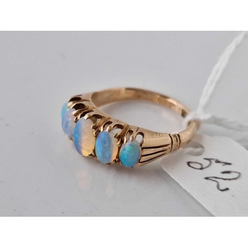 52 - A GOOD COLOUR FIVE STONE OPAL RING 18CT GOLD SIZE N 4.3 GMS