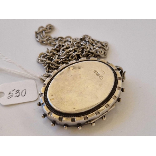 530 - A silver locket on chain 26 inch